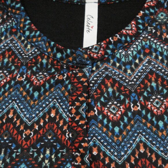 Multicolor Geo Print 3-Quarter Sleeve Top for casual wear. Polyester/Rayon. - Picture 3 of 8